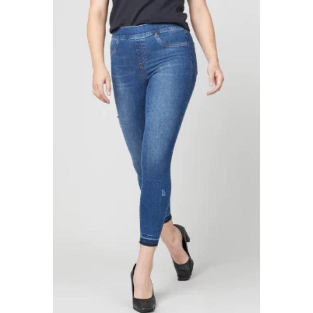 SPANX Mid-Rise Denim-Look Skinny Jeans - Blue